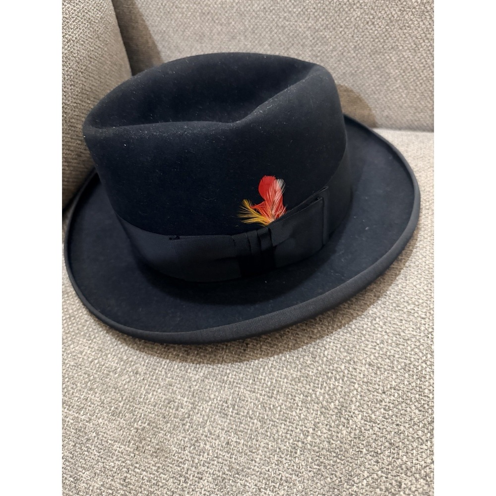 Vintage Knox Sul Grave Black Felt Fedora Hat Men's Size 7 Long Oval USA‎